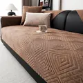Caramel chenille sofa protector with geometric diamond quilting and matching pillowcase - Brown