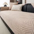 Beige chenille sofa cover with 3D geometric diamond texture and matching cushions - Khaki