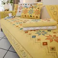 Funda de sofá bohemia de chenilla amarillo mostaza con patrón geométrico y cojín a juego - 70*70cm / Amarillo