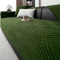 Dark green chenille sofa cover with geometric diamond pattern and non-slip texture - Green