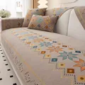 Funda de sofá boho de chenilla jacquard con patrones de estrellas, beige y azul - 70*70cm / Marrón