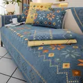Blue and yellow chenille jacquard sofa cover with bohemian geometric patterns - 70*70cm / Blue