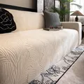 Elastic cream-white sofa cover with 3D palm leaf jacquard pattern for a snug fit - Single Seater / White