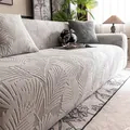 Elastic beige leaf texture sofa cover with matching pillows for modern home decor - Single Seater / Light Gray