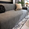 Elastic gray sofa cover with tropical leaf texture for 3-4 seater anti-slip protection - Single Seater / Dark Gray