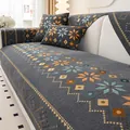 Dark grey chenille sofa cover with orange and blue bohemian geometric jacquard patterns - 70*70cm / Dark Gray