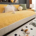 Ginger yellow jacquard plush sofa cover with diamond knit texture and white trim - Yellow