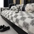 Modern black and white checkered faux linen sofa cushion with premium woven texture - 70*70cm / Black