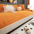 Bright orange jacquard plush sofa cover with diamond embossed texture and tassels - Orange