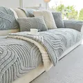 Plush grey sofa cover with wave texture and matching pillow for living room decor - 70*70cm / Light Gray