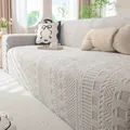 Elastische crème bankhoes met 3D geometrisch jacquard voor volledige dekking - 1-Zits (Geschikt voor 90-140cm) / Grijs-Grid