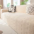 Elastische beige bankhoes met geometrisch jacquardpatroon en antislip volledig ontwerp - 1-Zits (Geschikt voor 90-140cm) / Beige-Grid