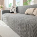 Grijze stretch bankhoes met dik jacquard geometrisch patroon voor volledige meubelbescherming - 1-Zits (Geschikt voor 90-140cm) / Donkergrijs-Grid