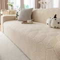 Elastische beige bankhoes met 3D-geometrische jacquardtextuur voor volledige dekking - 1-Zits (Geschikt voor 90-140cm) / Diagonaal-Beige