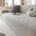 Elastic light gray sofa cover with embossed leaf pattern for a modern living room - Diagonal-Light Gray