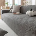 Universal gray elastic sofa cover with 3D leaf pattern texture and non-slip fit - Diagonal-Dark Gray