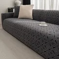 Funda de sofá elástica gris oscuro de forro polar con diseño jacquard floral - Una Plaza / Patrón Floral - Gris Oscuro