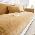 Funda de sofá gruesa en terciopelo de leche amarillo arena con textura y cojín a juego - 70x70 / Caqui