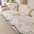 Cuscino per divano in peluche crema con motivi floreali verdi e consistenza spessa - Stile Piccolo / Motivo Fiori di Ciliegio - Verde