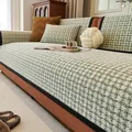 Copridivano in ciniglia pied de poule verde e bianco con trama jacquard antiscivolo - 90*70cm / Bordo Largo di Lusso - Verde