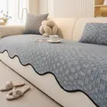 Thickened grey checkered chenille sofa cover with black wavy edges and matching pillow - 90*70cm / Blue