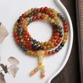 Chinese style natural jasper 108 mala beads bracelet with colorful stones on ceramic tray - Multicolor Natural Quartzite Jade Style