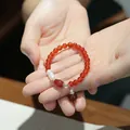 Elegant red agate bead bracelet with freshwater pearls and vintage gold charms - Natural Red Agate Freshwater Pearl (MNSL41)