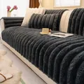 Sofa-Set in Dunkelgrau aus dickem Plüsch mit Streifenmuster und weichen Sitzpolstern - Dunkelgrau