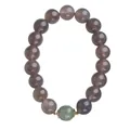 Natural gray agate and green jade beaded bracelet with elegant gold flower spacers - Gray Agate With Hetian Jade