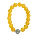 Natural yellow agate and jade beaded bracelet with green focal bead and gold accents - Yellow Agate With Hetian Jade