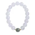 Natural white agate beads bracelet with green spacer bead and gold accents for women - White Agate With Hetian Jade