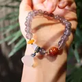 Pulsera de cuentas de ágata gris para mujer con colgante de jade blanco y cuenta roja - Ágata Púrpura Loto