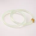 Natural apple green chalcedony bangle set with elegant gold and ruby metal charm - With Ruyi Bell Pendant / Apple Green (Pair)