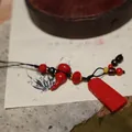 Pendentif de voiture en cinabre avec gourde rouge et perles de bénédiction chinoise - Calebasse de Cinabre Rouge Suspendue Zodiaque