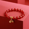 8mm red agate bead bracelet with golden lotus charms and lucky pendants for women - Red Agate Lotus Pendant Style / 8mm / Red