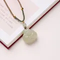 Pendentif Bouddha en jade avec cordon tressé marron et perles dorées - Collier Bouddha de Hetian Style 2