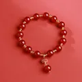 Elegant 8mm natural red agate bead bracelet with golden spacers and vintage charm - Red Agate Lantern Pendant Style / 8mm / Red