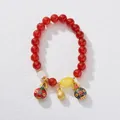 8mm red agate beaded bracelet with enamel charms and golden lucky pouch pendant - Red Agate Family Style (Amber Look) / 8mm / Red