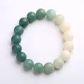 Gradient green Bodhi seed bracelet with matte round beads for meditation or daily wear - Qingshui Gradient Round Bead