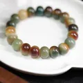 Handgemaakte Bodhi zaad armband met gladde veelkleurige jade kralen in aardetinten - Dunhuang Pauw Premium Appel Kraal Armband