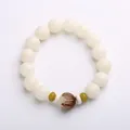 Natuurlijke Bodhi-zaden armband met witte kralen en groene tussenstukjes - Schil Bodhi Wortel met Groene Afstandhouders