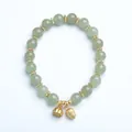 Elegant light green jade beaded bracelet with golden lotus seed head charms - Silver Gold Plated Spacers Lotus Style
