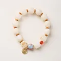 Cat paw white jade bodhi bead bracelet with gold Fu pendant and rabbit shaped beads - Charred Cat Paw Kitten Fortune Tag Style
