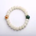 Natuurlijke Bodhi-zaden armband met witte kralen en een schattige kattenpoot hanger - Houtskool Gebakken Kattenpoot Stijl