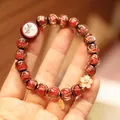 Red incense ash glaze beads bracelet with Peking Opera mask and Fu tag pendant - Red Glaze