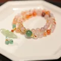 8mm mehrlagiges Achat-Armband mit Jade-Lotus-Anhänger und Kirschblüten-Design - Roter Moosachat und Xiu-Jade Lotus Dual-Use-Stil