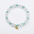 Bamboo shaped white jade bead bracelet with light green accents and golden leaf charm - 8*12mm / 8*12MM Tianshan Green Rising Style