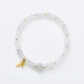 Bamboo-shaped Tianshan green jade bracelet with gold leaf charm and metal spacers - 6*10 Tianshan Green Bamboo Enough Style