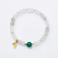 Green Tianshan jade bamboo bead bracelet with gold leaf charm and metallic spacers - 6*10 Tianshan Green Misty Rain Style