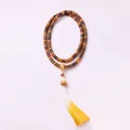 Multilayer Bodhi seed prayer beads necklace with white tassel and vintage zen pendant - Dunhuang Wentian Bodhi Bamboo Style